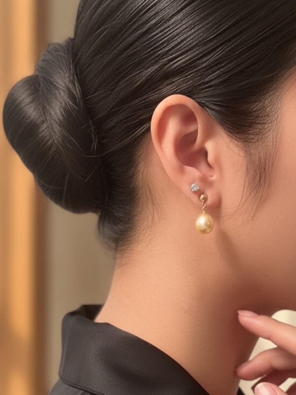 South Sea Pearl Drop Earrings 12–12.8mm Champagne | 14K Gold